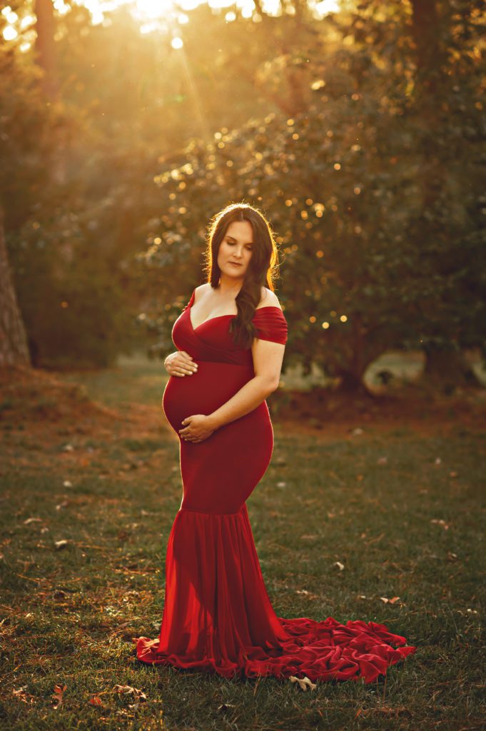 burgundy maternity gown