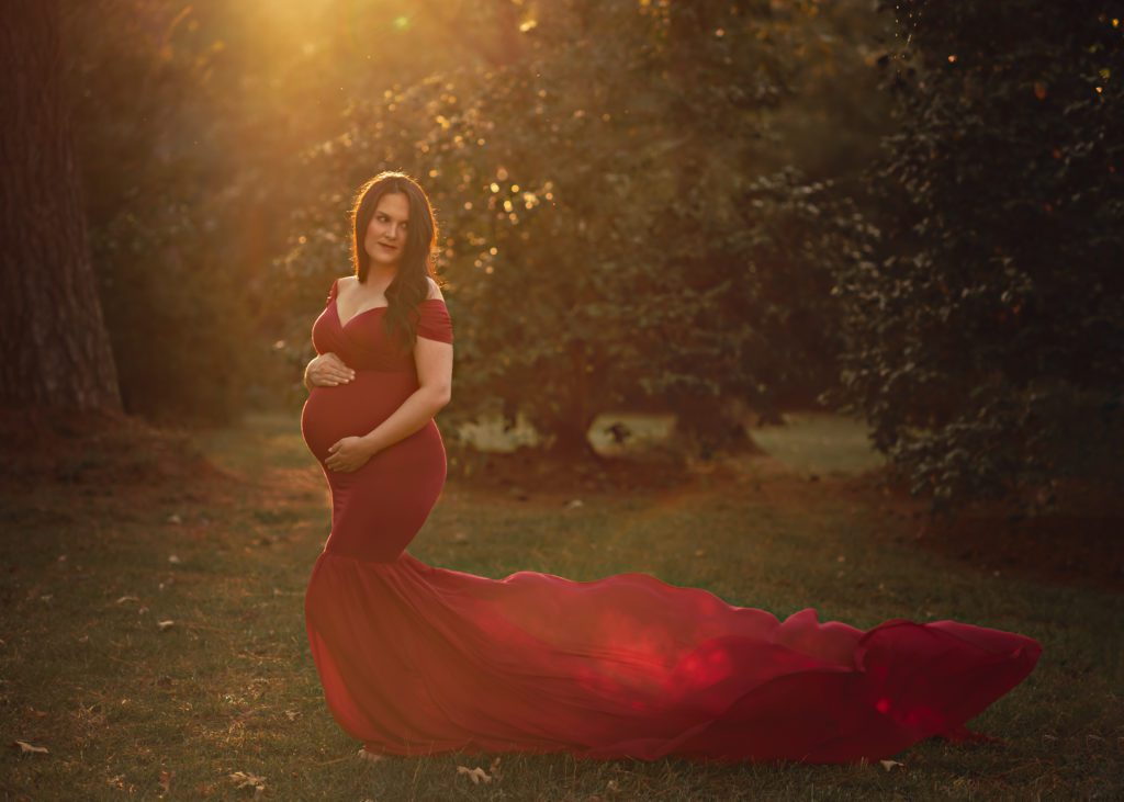 burgundy maternity gown